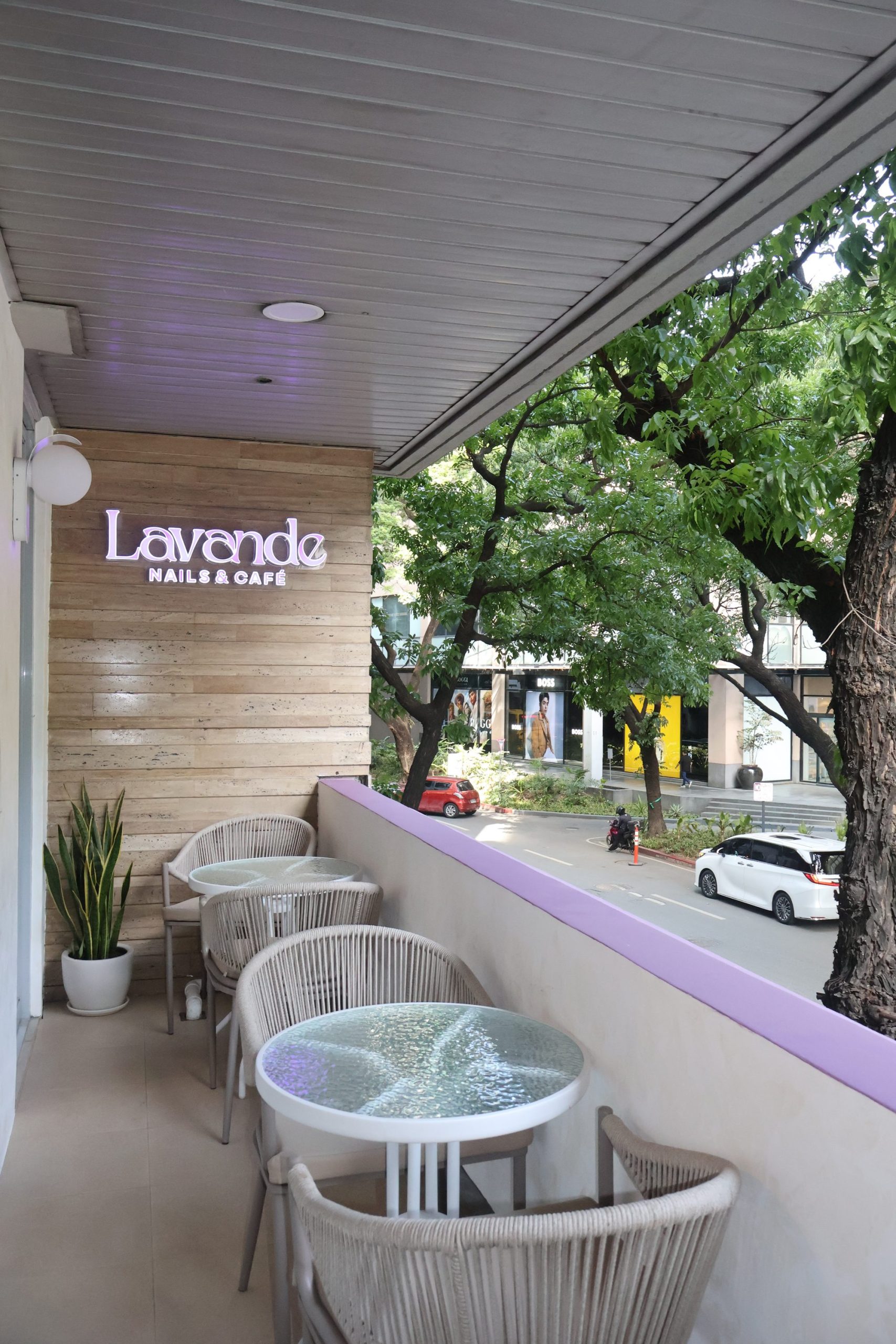 Exterior of Lavande at 110 Legaspi Street, Makati at dusk.