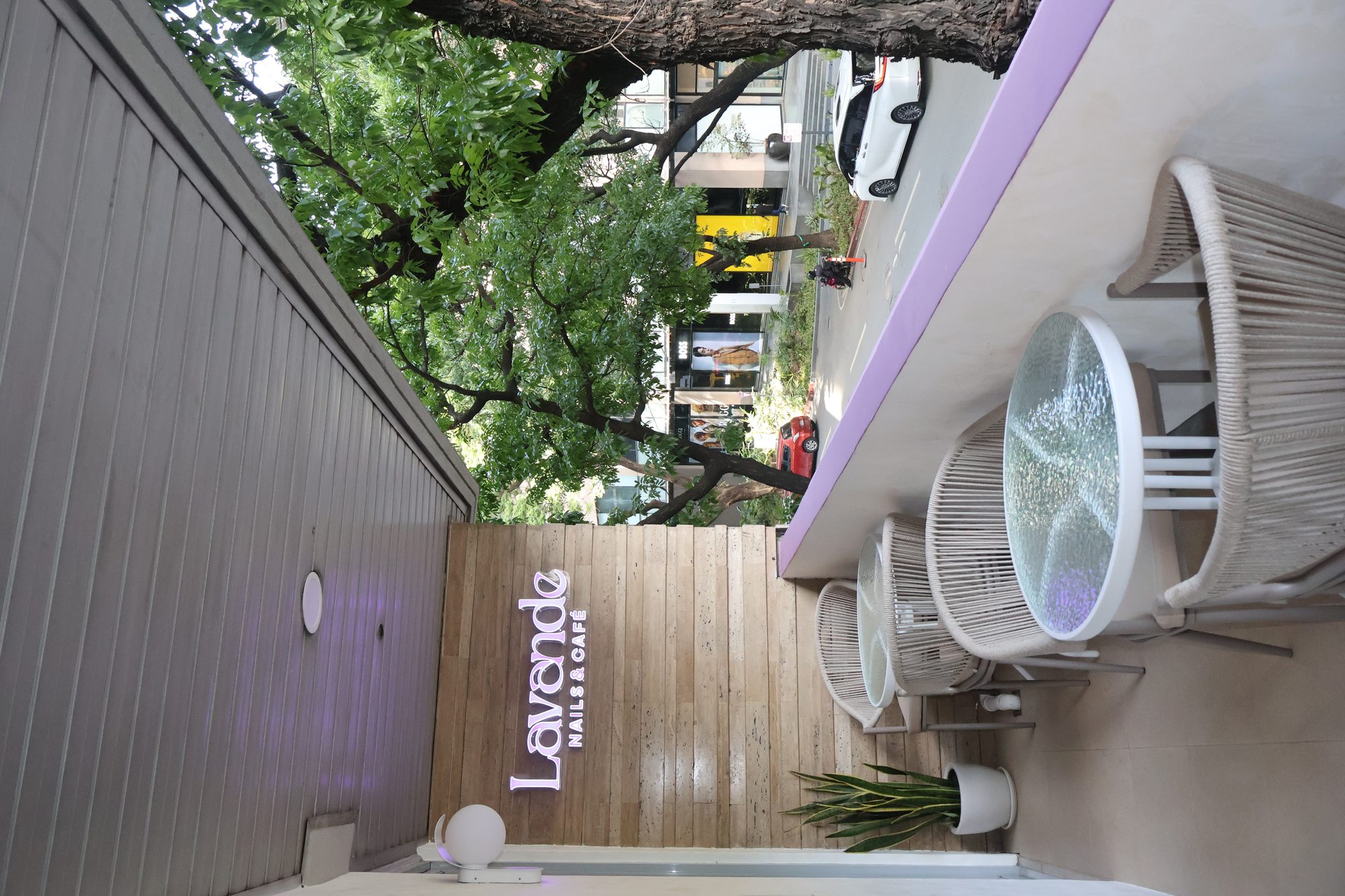 Exterior of Lavande at 110 Legaspi Street, Makati at dusk.